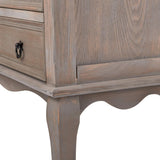 ClickDecor Thomas Antique Country Style Dresser Chest with 3 Drawers, Weathered Wood Nightstand Living Room Accent Furniture, Black Ring Handle, Curved Legs, Gray